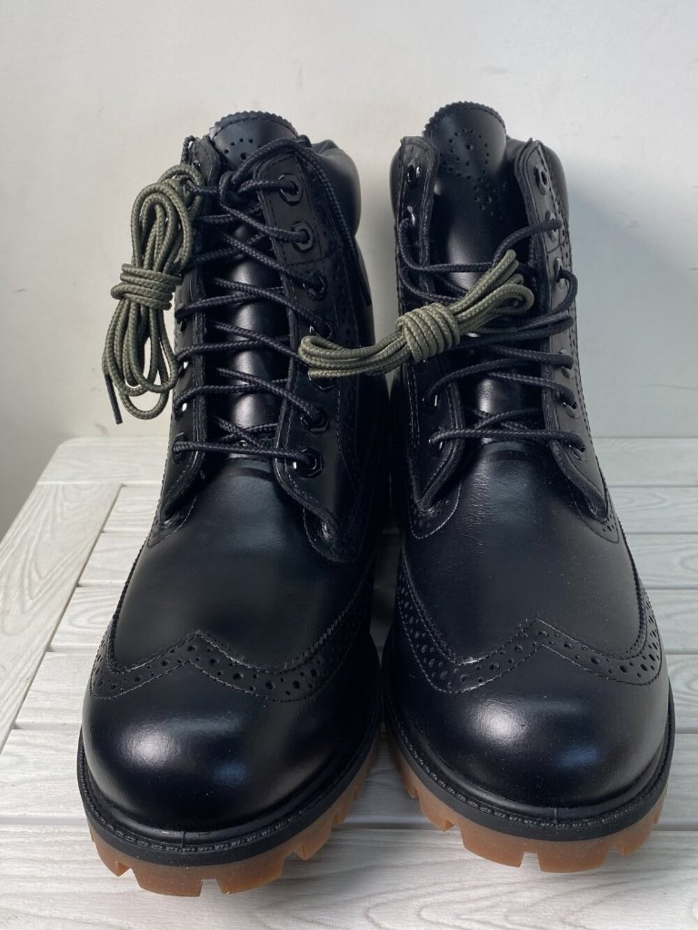 Timberland Mens Size 7.5 Premium 6 Inch Brogue Waterproof Black Leather Boots